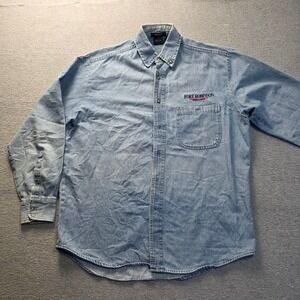 Button Down Shirt Mens Medium Chambray Blue Fort Harrison Embroidered Rivers End